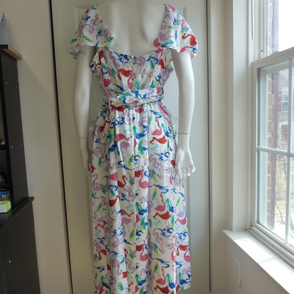 NWT Tanya Taylor Plus-Size Silk Flamingo print Teigan Midi Dress - Picture 12 of 12
